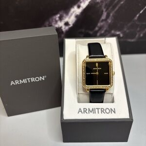 Armitron Gold-Tone Square Watch with Black Dial and Black Strap